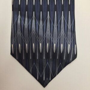 Murano Mens 100% Silk Tie Geometric Navy Blue Black Gray Silver Office Church